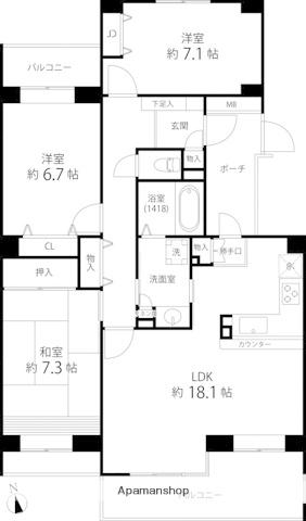T S GARDEN西寺尾E棟(3LDK/2階)の間取り写真