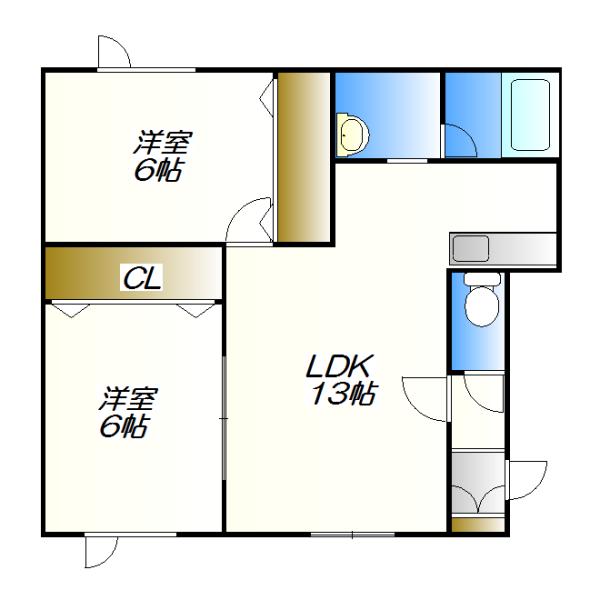 コーポライジングサン2A(2LDK/2階)の間取り写真