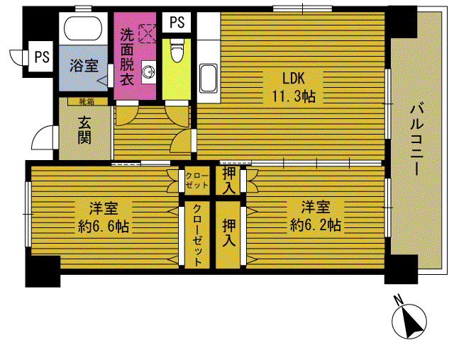 VILLA FORTUNA(2LDK/3階)の間取り写真