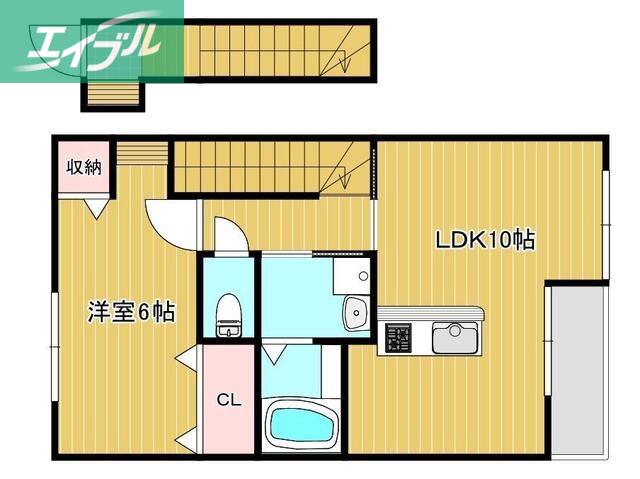 アイタウン庭瀬A棟(1LDK/2階)の間取り写真