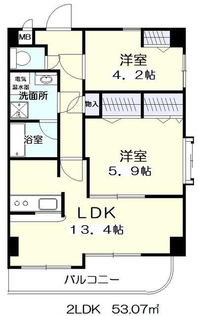 ヴェルビュー長命ケ丘(2LDK/4階)の間取り写真
