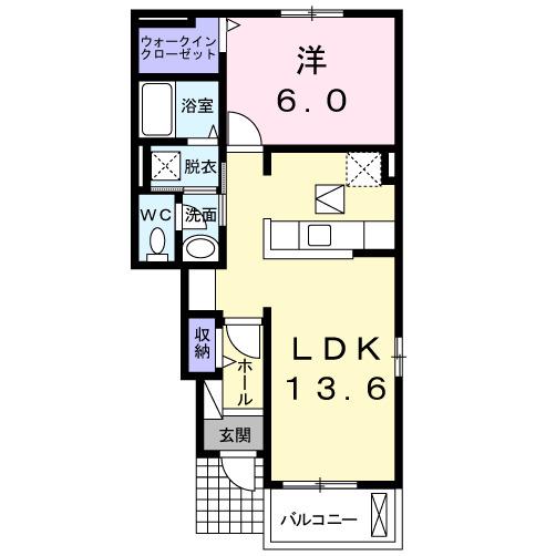 グランパール富里七栄 III(1LDK/1階)の間取り写真