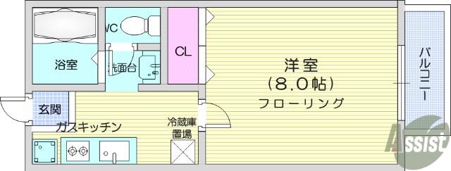 エルクハウスA(1K/2階)の間取り写真