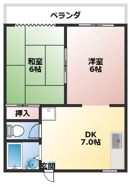 AKTY東甲子園 B棟(2DK/1階)の間取り写真