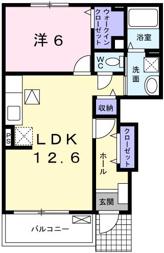 ラルジュ フォンテーヌIV(1LDK/1階)の間取り写真