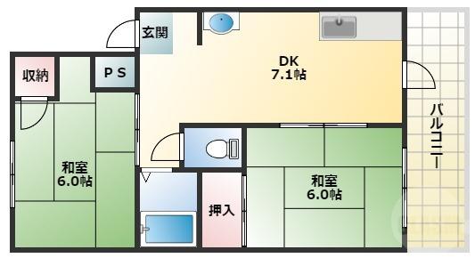 樋口マンション(2DK/1階)の間取り写真