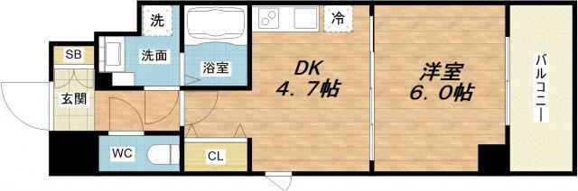 ファーストステージ梅田ウエスト(1DK/15階)の間取り写真