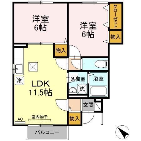 グランソレーユA棟(2LDK/1階)の間取り写真