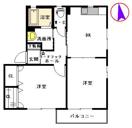 ディアス JINDEN20(2DK/2階)の間取り写真