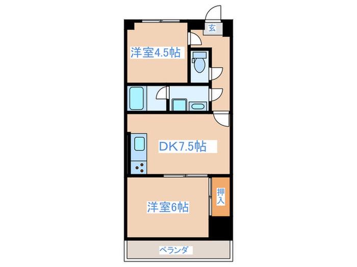グランドステージ北野(2DK/3階)の間取り写真