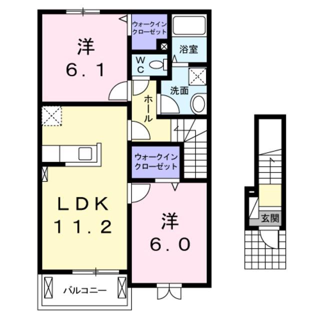 ヴィラ・アムール(2LDK/2階)の間取り写真