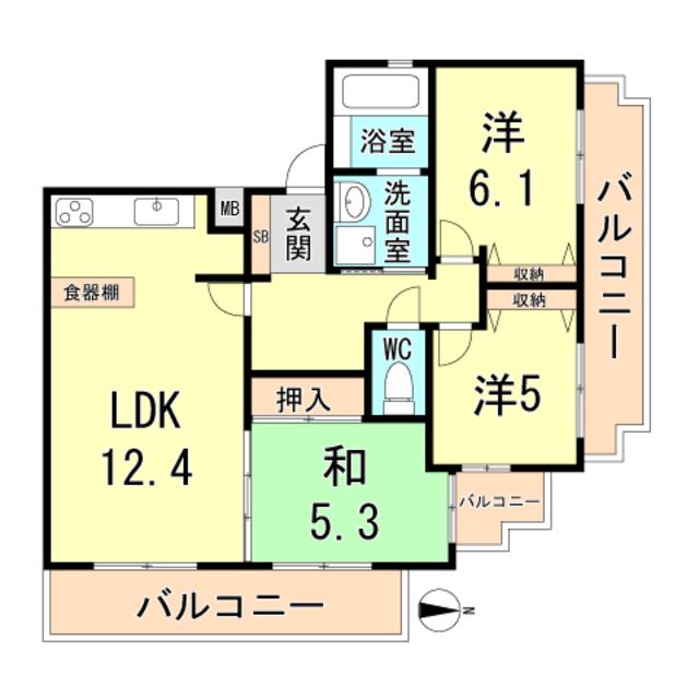 ワコーレ甲子園若草町(3LDK/3階)の間取り写真