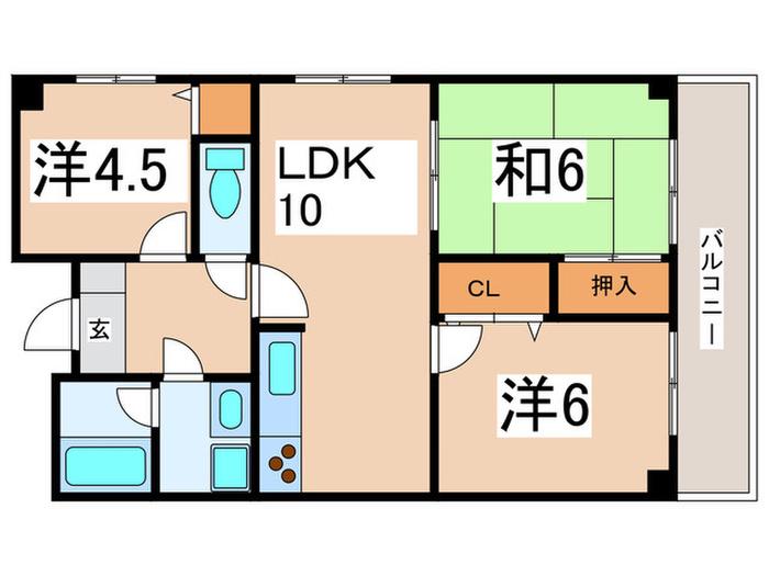ドエル北堀江(3LDK/2階)の間取り写真
