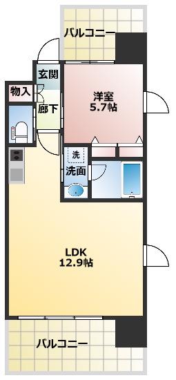 DIMUS福島(1LDK/2階)の間取り写真