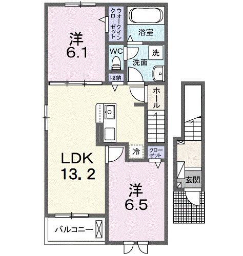 フリーデ毛呂山II(2LDK/2階)の間取り写真