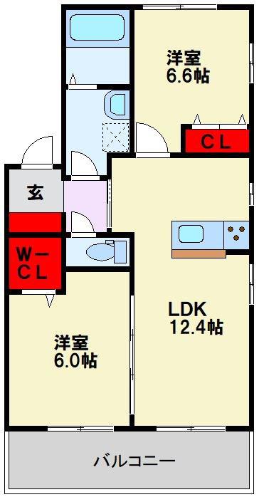 PRADO陣原 (2LDK/1階)の間取り写真