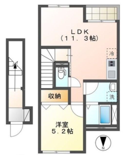 ダブルクインテット(1LDK/2階)の間取り写真