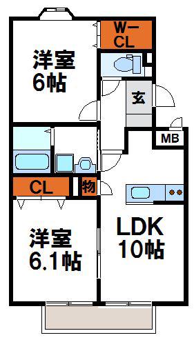 ハイルーラルⅢC(2LDK/1階)の間取り写真