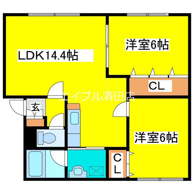 オーロラパレス(2LDK/3階)の間取り写真
