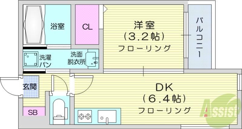 ハーモニーテラス高松6(1DK/1階)の間取り写真