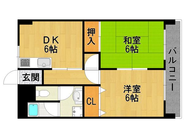 第二睦荘(2DK/3階)の間取り写真