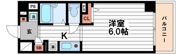 クリザンテーメ大手前(ワンルーム/6階)の間取り写真