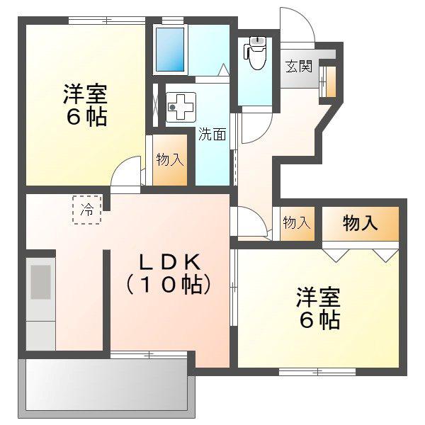 サフィニアガーデンE(2LDK/1階)の間取り写真