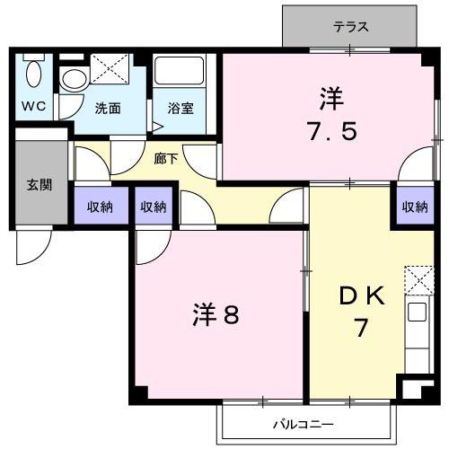 プリマヴェーラ(2DK/1階)の間取り写真