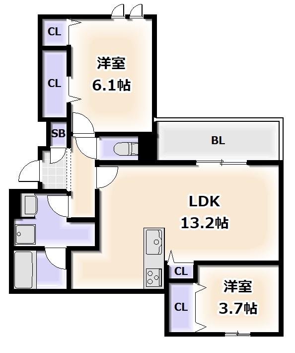 クラシスト苅田ウエスト(2LDK/1階)の間取り写真