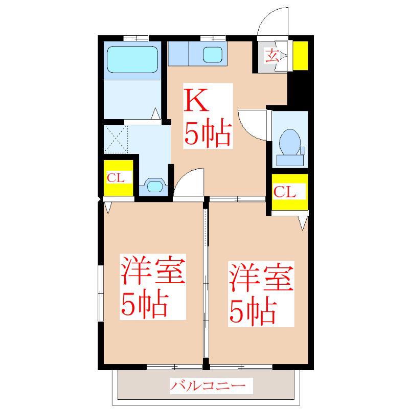 ガーデンプレイス向花F(2K/1階)の間取り写真