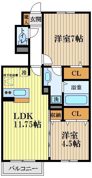 クレールヴェルデ(2LDK/1階)の間取り写真