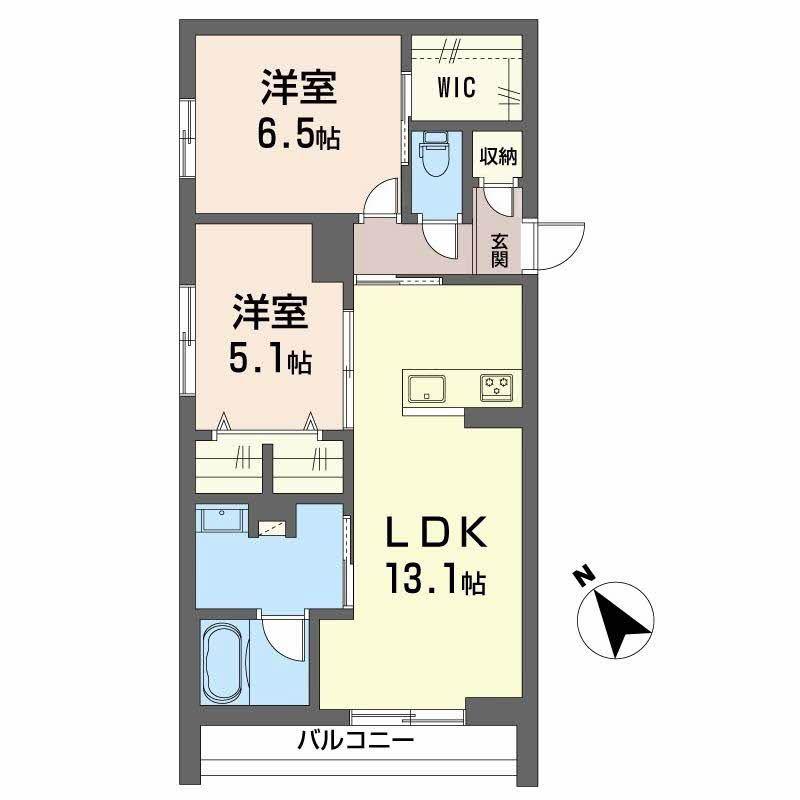 グリナージュ片島B棟(2LDK/2階)の間取り写真