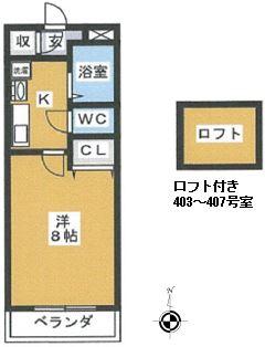 プライムステージK(1K/4階)の間取り写真