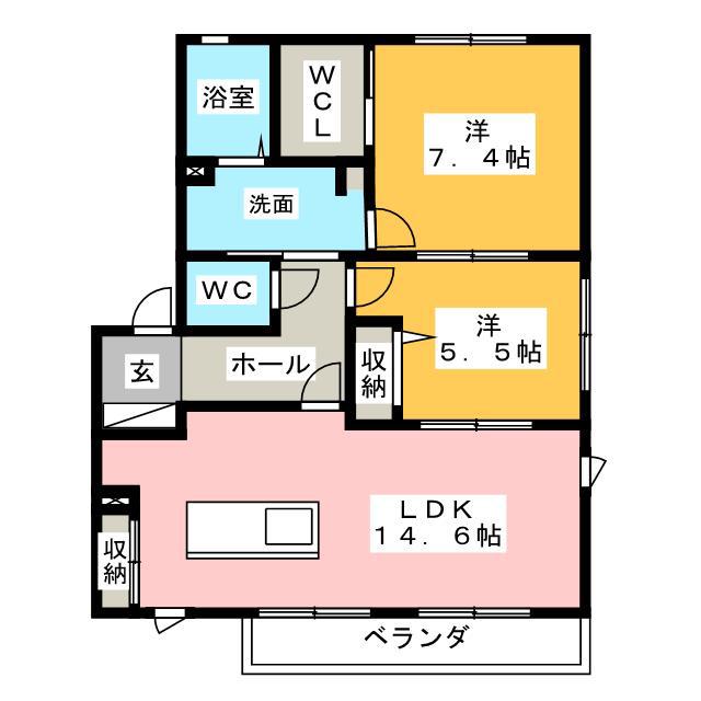 コンフォールドA棟(2LDK/2階)の間取り写真