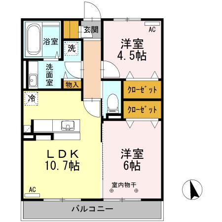 ラ・フェリーチェ(2LDK/2階)の間取り写真