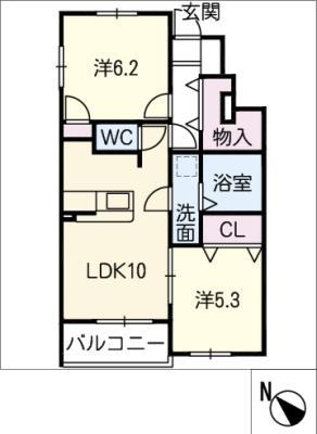 SEA SIDE(2LDK/1階)の間取り写真