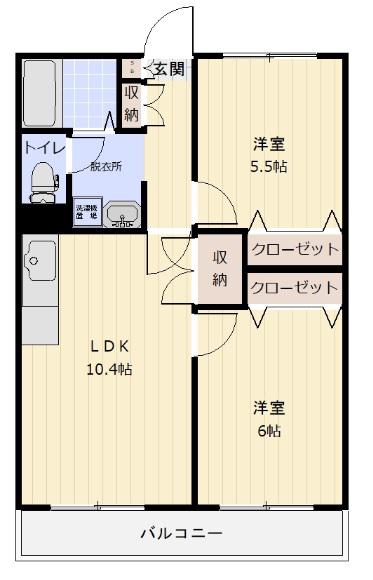 ブルック海神五(2LDK/3階)の間取り写真