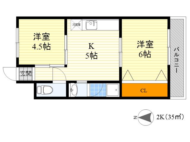 サニーハイツ川端(2K/3階)の間取り写真