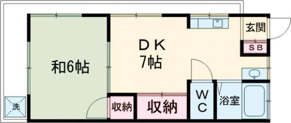 梅津ハイツ(1DK/2階)の間取り写真