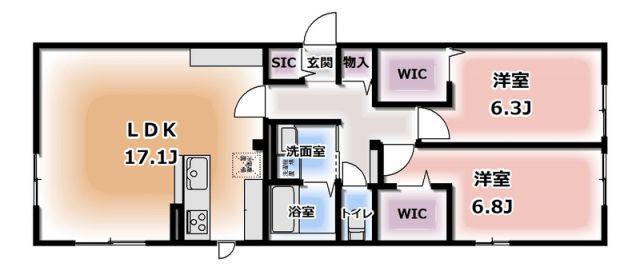 KOMOREBI GARDEN中田本町D(2LDK/2階)の間取り写真
