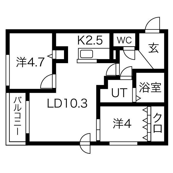 コートロティS21・B(2LDK/3階)の間取り写真