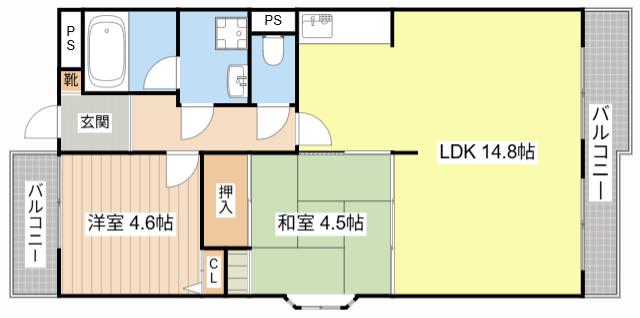 クレスティ栗田(2LDK/3階)の間取り写真