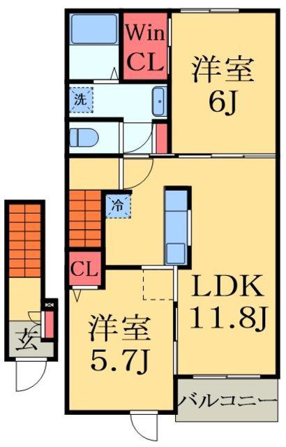 セレッソ入輪戸Ⅰ(2LDK/2階)の間取り写真