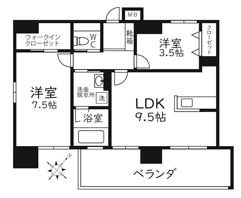 MODERNPALAZZO 天神南LEAF(2LDK/15階)の間取り写真