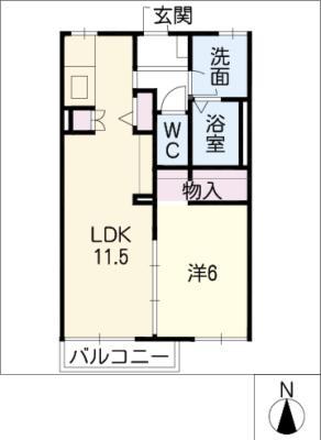ハシェンダハイツ A・B棟(1LDK/2階)の間取り写真