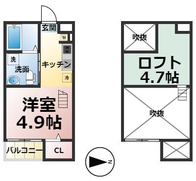 HOUSING COMPLEX T2(1SK/2階)の間取り写真