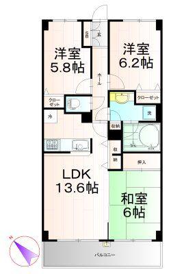 リリーベル津田沼サーモス(3LDK/3階)の間取り写真