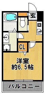 ラ・ポルテ三田町(1K/2階)の間取り写真
