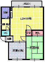 ウイローハイツB棟(2LDK/1階)の間取り写真