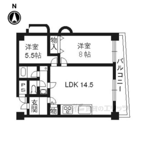 パレロイヤル西陣(2LDK/3階)の間取り写真